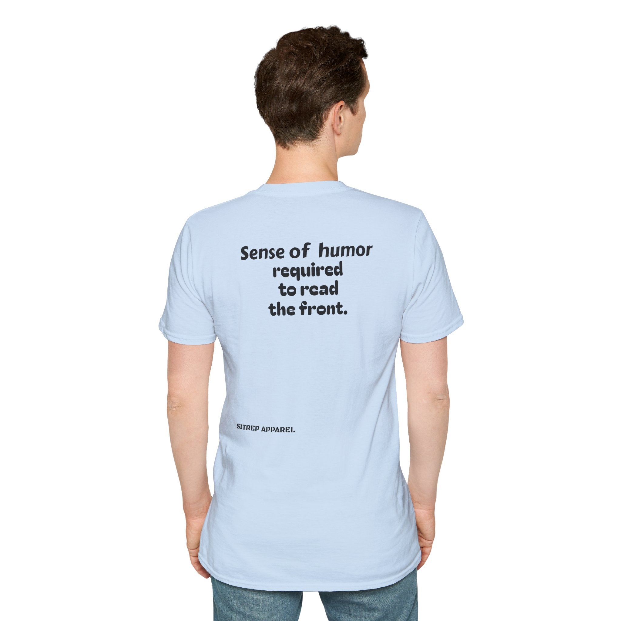 “Sense of humor required to read the back.”