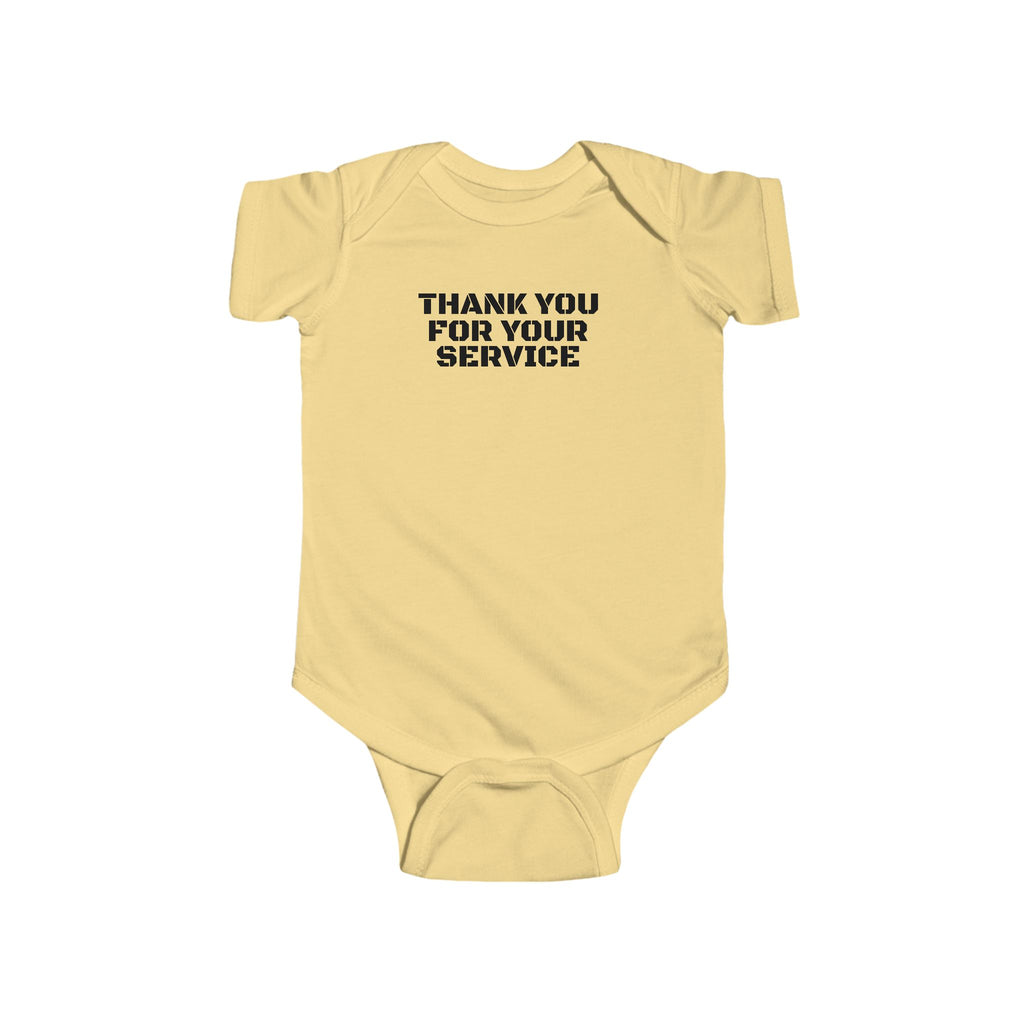 Infant Bodysuit — Funny Military Thank You For Your Service Baby Onesie (Front: "Thank You For Your Service", Back: "This butt doesn't [...]