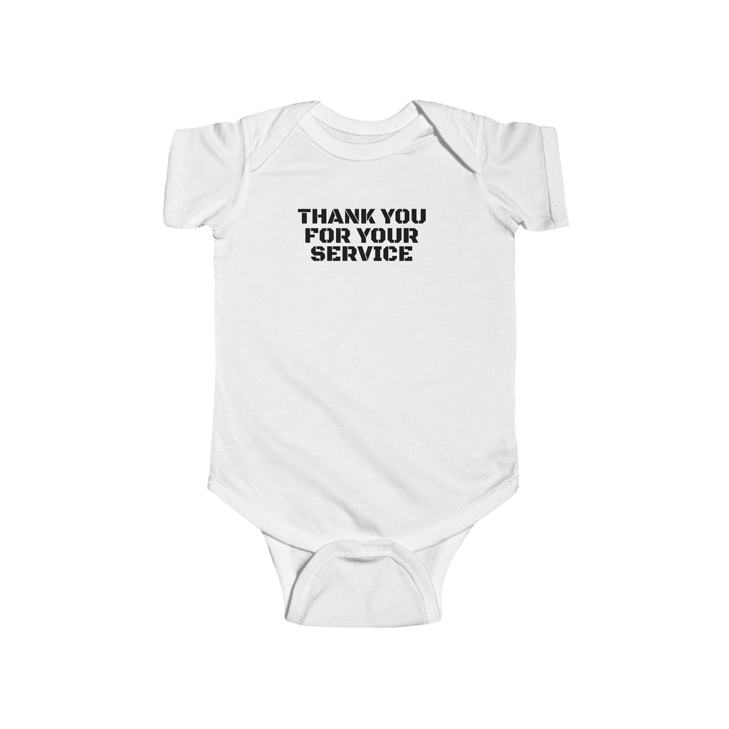 Infant Bodysuit — Funny Military Thank You For Your Service Baby Onesie (Front: "Thank You For Your Service", Back: "This butt doesn't [...]