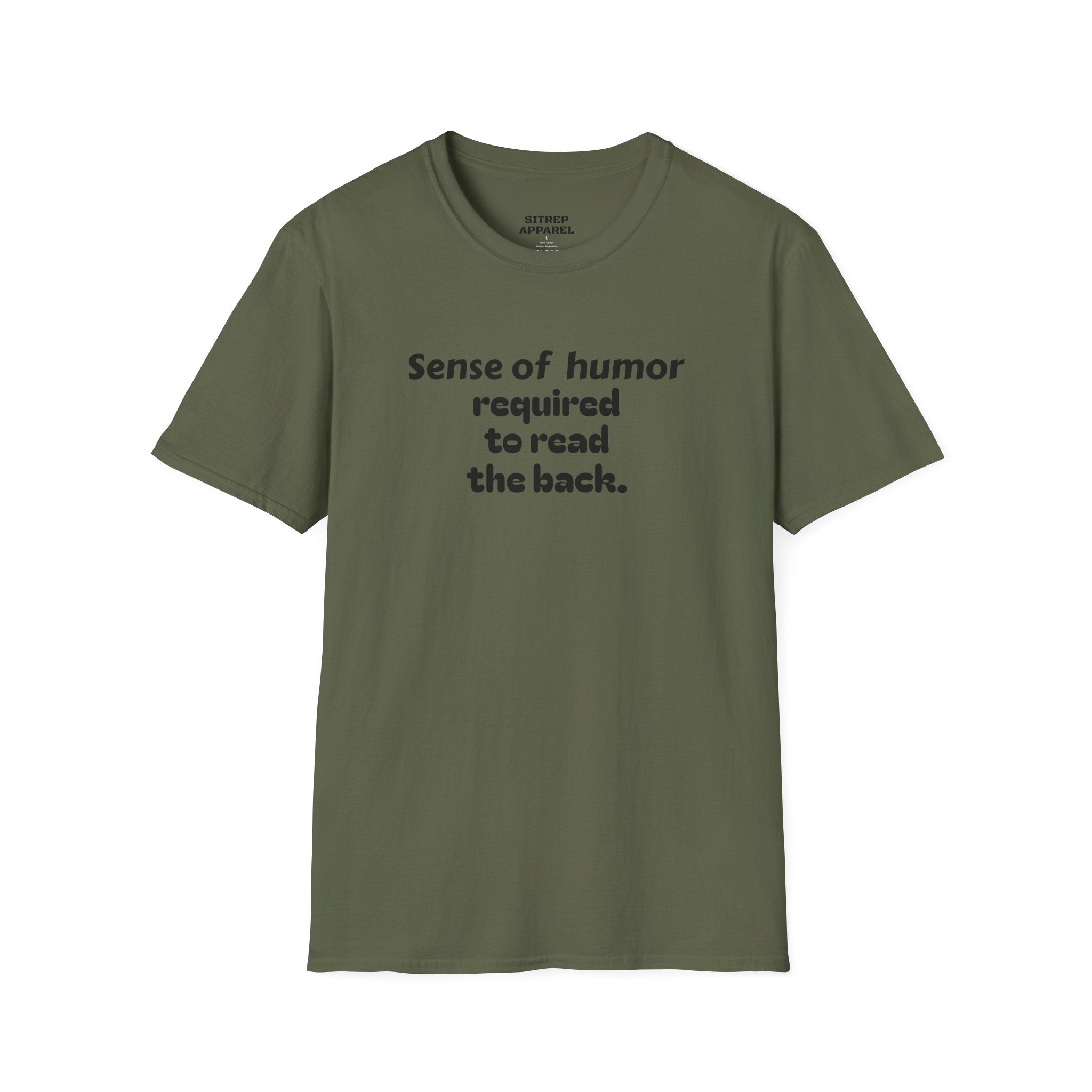 “Sense of humor required to read the back.”